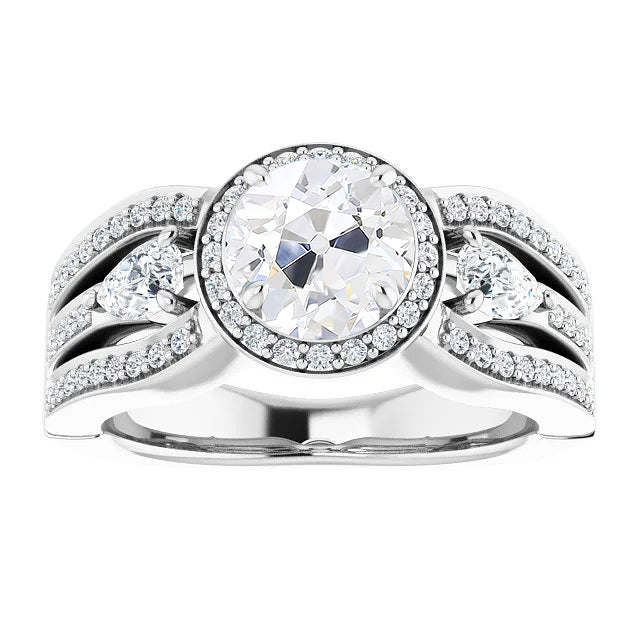 Halo Ring Pear & Round Old Cut Diamond