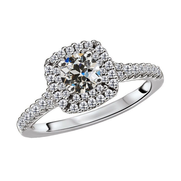Halo Ring Round Old Cut Diamond 14K Gold
