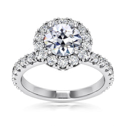 Halo Ring Round Old Cut Natural Earth Mined Diamond Gold Fishtail Set 6.50 Carats