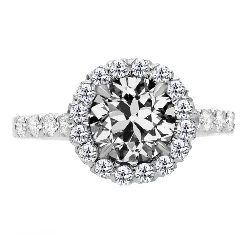 Halo Ring Old Miner Cut Diamond Prong Set Women’s Jewelry