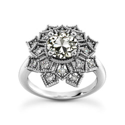 Halo Ring Round Old Cut Natural Earth Mined Diamond Star Vintage Style 4.50 Carats
