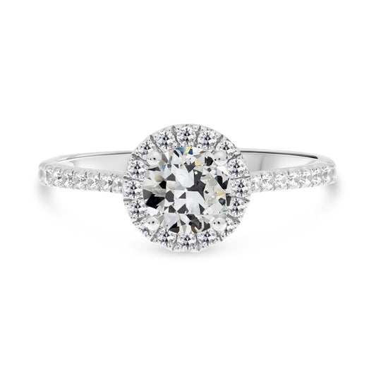 Halo Ring Old Miner Cut Diamond White Gold