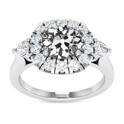Halo Ring Round Old Mine Cut Natural Earth Mined Diamond 14K White Gold 6.50 Carats