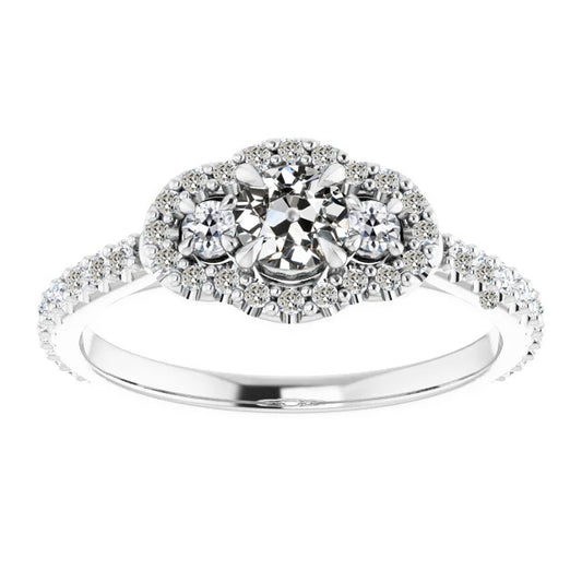 Halo Ring Old Miner Cut Diamond 3 Stone Gold