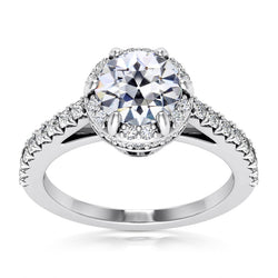 Halo Ring Round Old Mine Cut Natural Earth Mined Diamond 6 Prong Set 7 Carats Jewelry