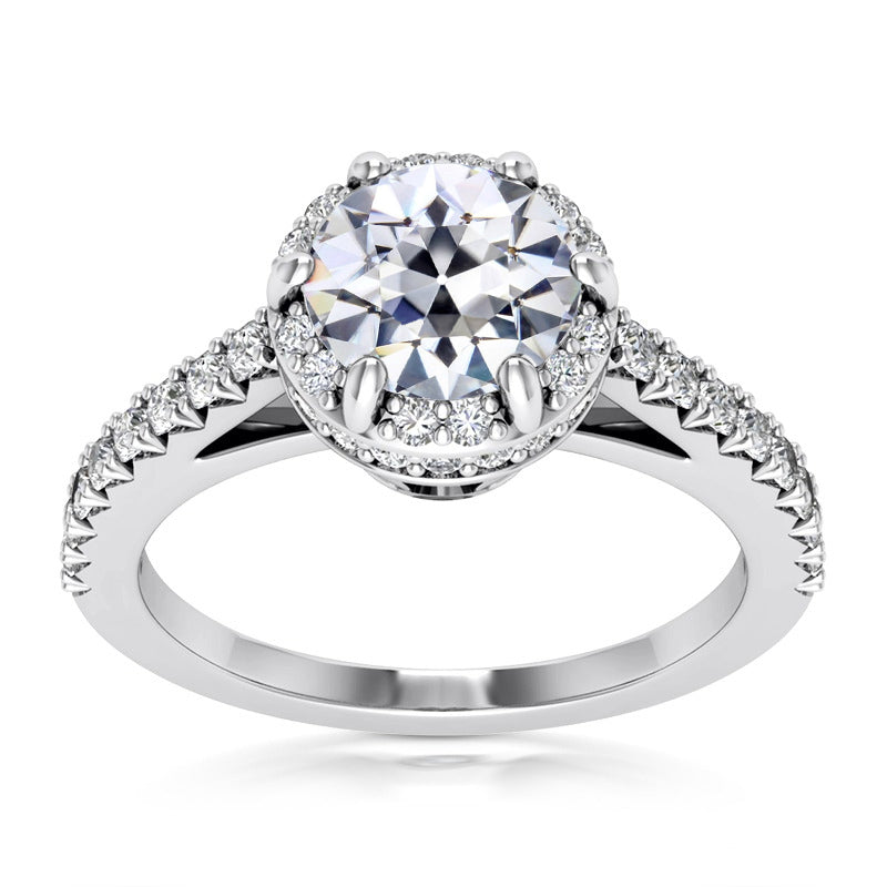 Halo Ring Old Miner Cut Diamond Prong Set Jewelry