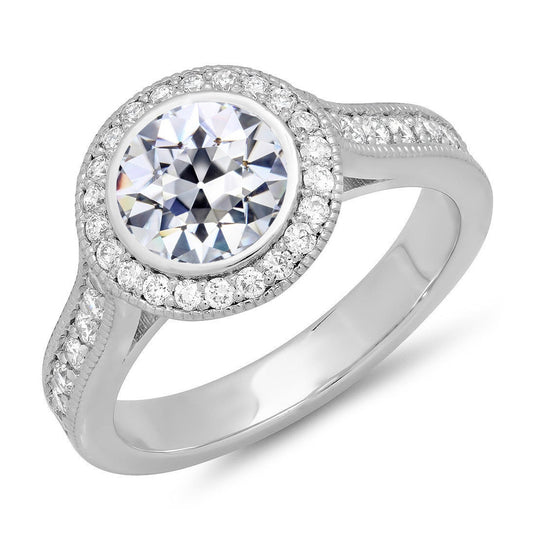Halo Ring Old Miner Cut Diamond Bezel Set