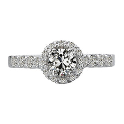 Halo Ring Round Old Mine Cut Real Natural Earth Mined Diamond Ladies Jewelry 14K Gold 5 Carats