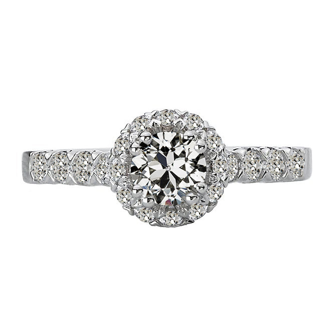 Halo Ring Old Miner Cut Diamond Ladies Jewelry Gold