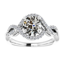 Halo Ring Round Old Mine Cut Diamond Pave Infinity Style 5 Carats