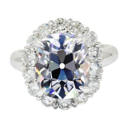 Halo Ring Round Old Mine Cut Diamond Prong Set Gold 7.50 Carats