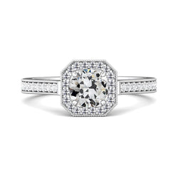 Halo Ring Round Old Mine Cut Diamond Ring With Accents 3.50 Carats