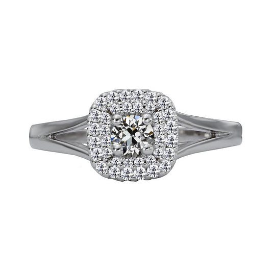 Halo Ring Round Old Mine Cut Diamond