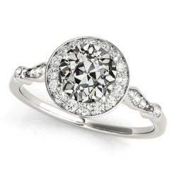 Halo Ring Round Old Mine Cut Diamond Women's Jewelry 4 Carats