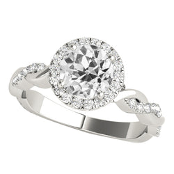 Halo Ring Round Old Mine Cut Natural Earth Mined Diamonds Twisted Style 4.25 Carats