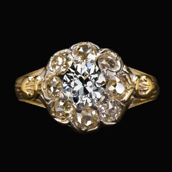 Halo Ring Round Old Miner Diamond Flower Vintage Style 4.50 Carats
