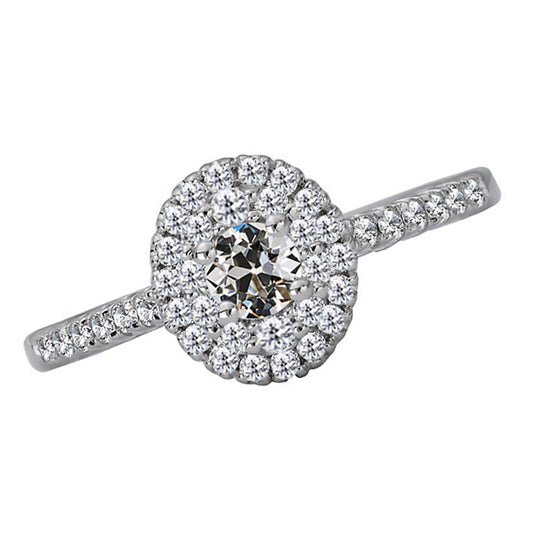 Halo Ring Old Miner Diamond White Gold Jewelry