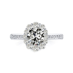 Halo Ring Round Old Miner Diamond With Accents 5 Carats 14K Gold