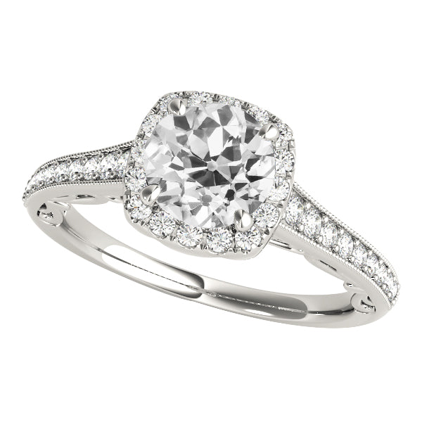 Round Old Miner Diamond Halo Ring 