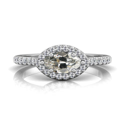 Halo Ring Round & Marquise Old Miner Natural Earth Mined Diamond 6 Prong Set 4 Carats Gold