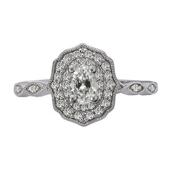Halo Ring Round & Oval Old Mine Cut Diamond Flower Style 4 Carats