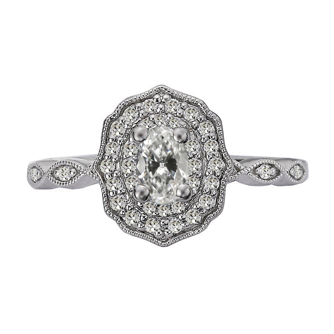Halo Ring Old Miner Cut Diamond Flower Style