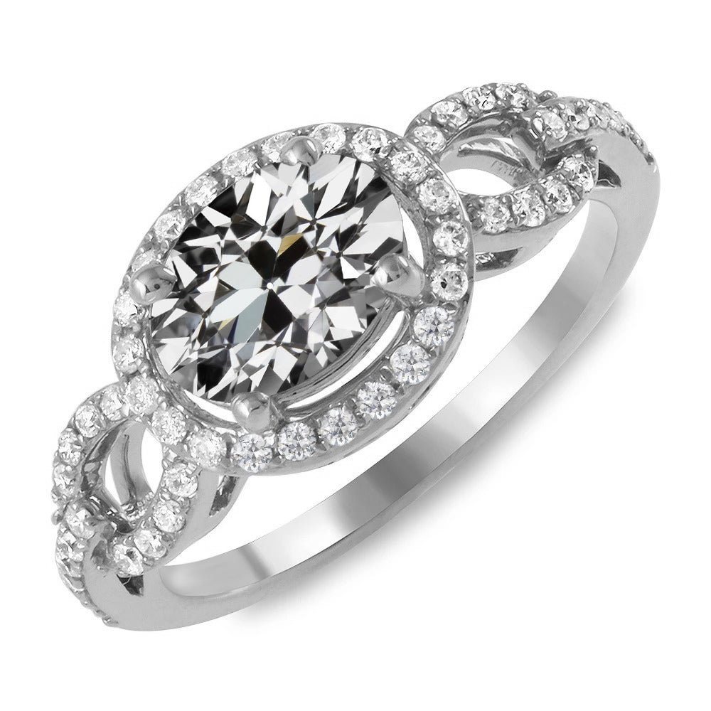 Halo Ring Round & Oval Old Mine Cut Diamond