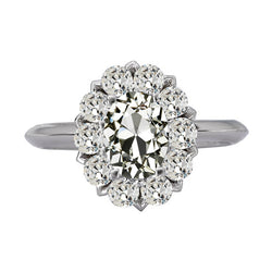Halo Ring Round & Oval Old Miner Diamond Flower Style 9 Carats Gold