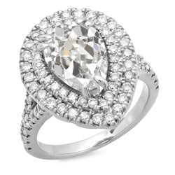 Halo Ring Round & Pear Old Miner Diamond Double Prong Set 12.50 Carats