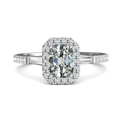 Halo Ring Tapered Baguette & Oval Old Mine Cut Natural Earth Mined Diamond 5 Carats