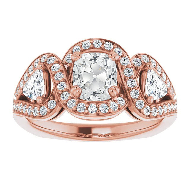 Halo Ring Trillion & Cushion Old Cut Diamond