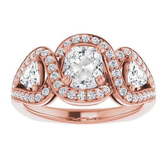 Halo Ring Trillion & Cushion Old Cut Diamond
