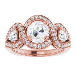 Halo Ring Trillion & Round Old Cut Natural Earth Mined Diamonds Twisted Style 8 Carats
