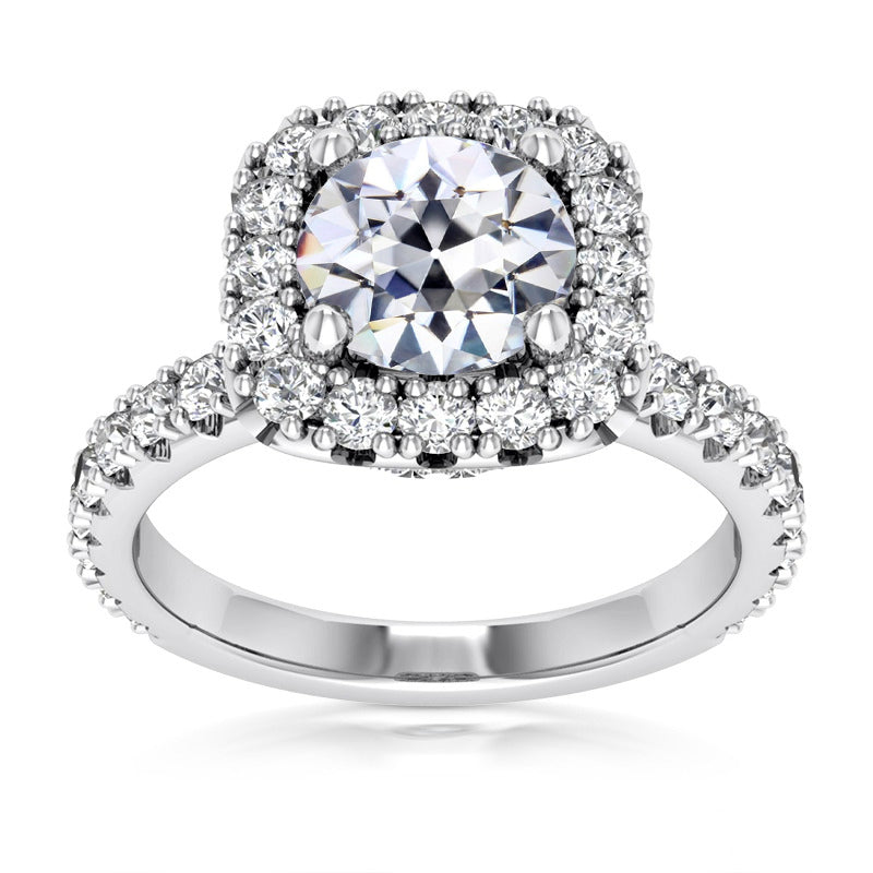 Halo Ring With Accents Old Miner Cut Diamond Fishtail Set