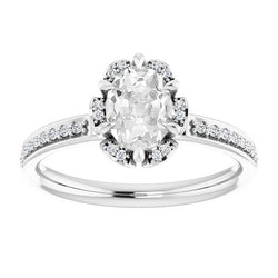 Halo Ring With Accents Oval Old Cut Natural Earth Mined Diamond 6 Prong Set 4.50 Carats