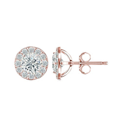 Halo Rose Gold 14K Sparkling 3.50 Carats Diamonds Lady Studs Earrings