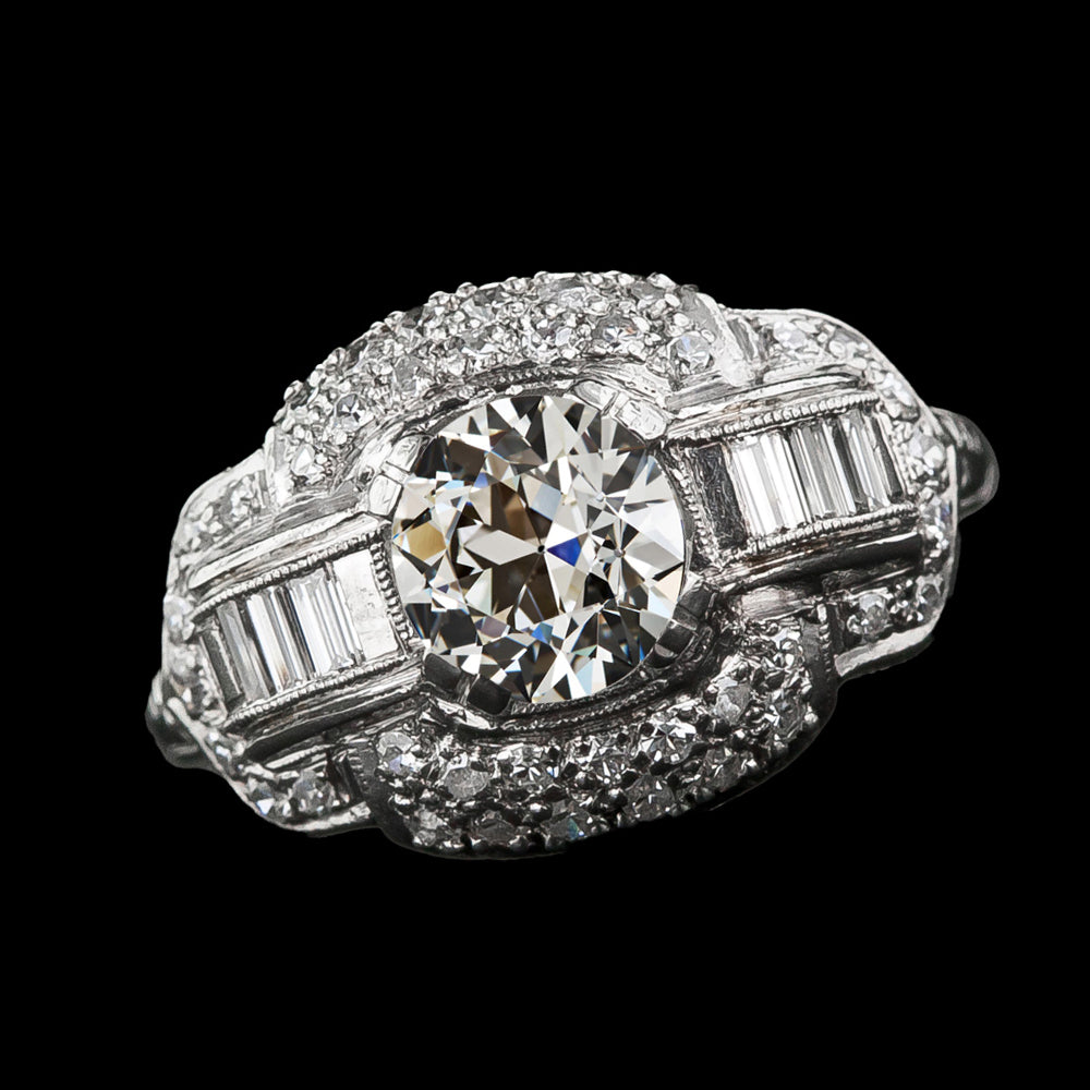Halo Round Diamond Baguette Ring