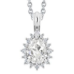 Halo Round Real Natural Earth Mined Diamond Pendant Flower Style Pear Old Miner 4 Carats Slide