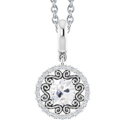 Halo Round Genuine Natural Earth Mined Diamond Pendant Old Mine Cut 2.50 Carats With Gold Chain