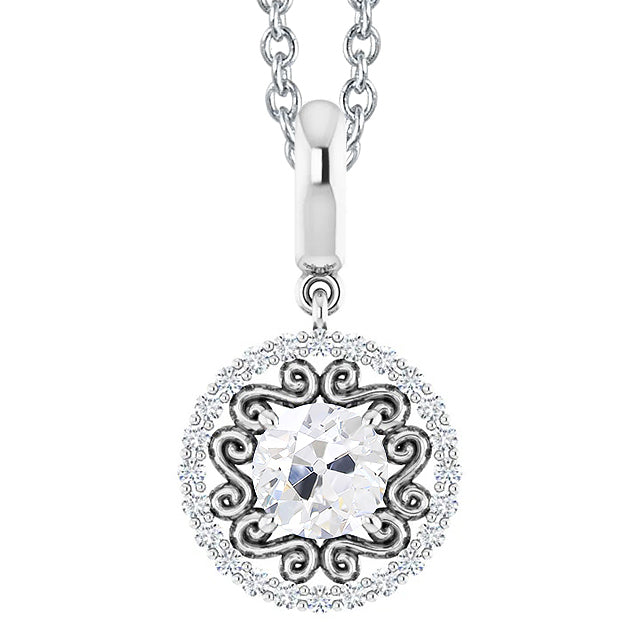 Halo Round Diamond Pendant Old Mine Cut