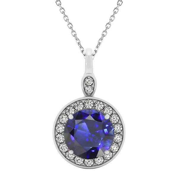 Halo Round Gemstone Pendant With Chain Jewelry