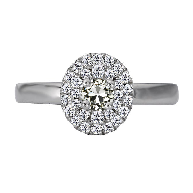 Halo Round Old Cut Diamond Gold Engagement Ring