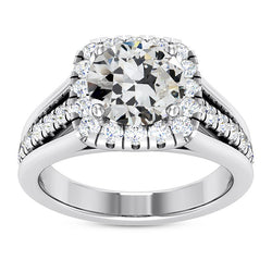 Halo Round Old Cut Natural Earth Mined Diamond Ring 14K Gold Jewelry 7.50 Carats