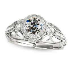 Halo Round Old Cut Natural Earth Mined Diamond Ring 14K White Gold 3.50 Carats