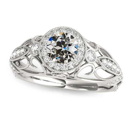 Halo Old Miner Cut Diamond Ring White Gold 3.50 Carats