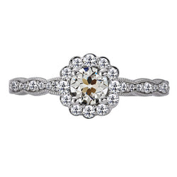 Halo Round Old Cut Diamond Ring Flower Style 4.50 Carats