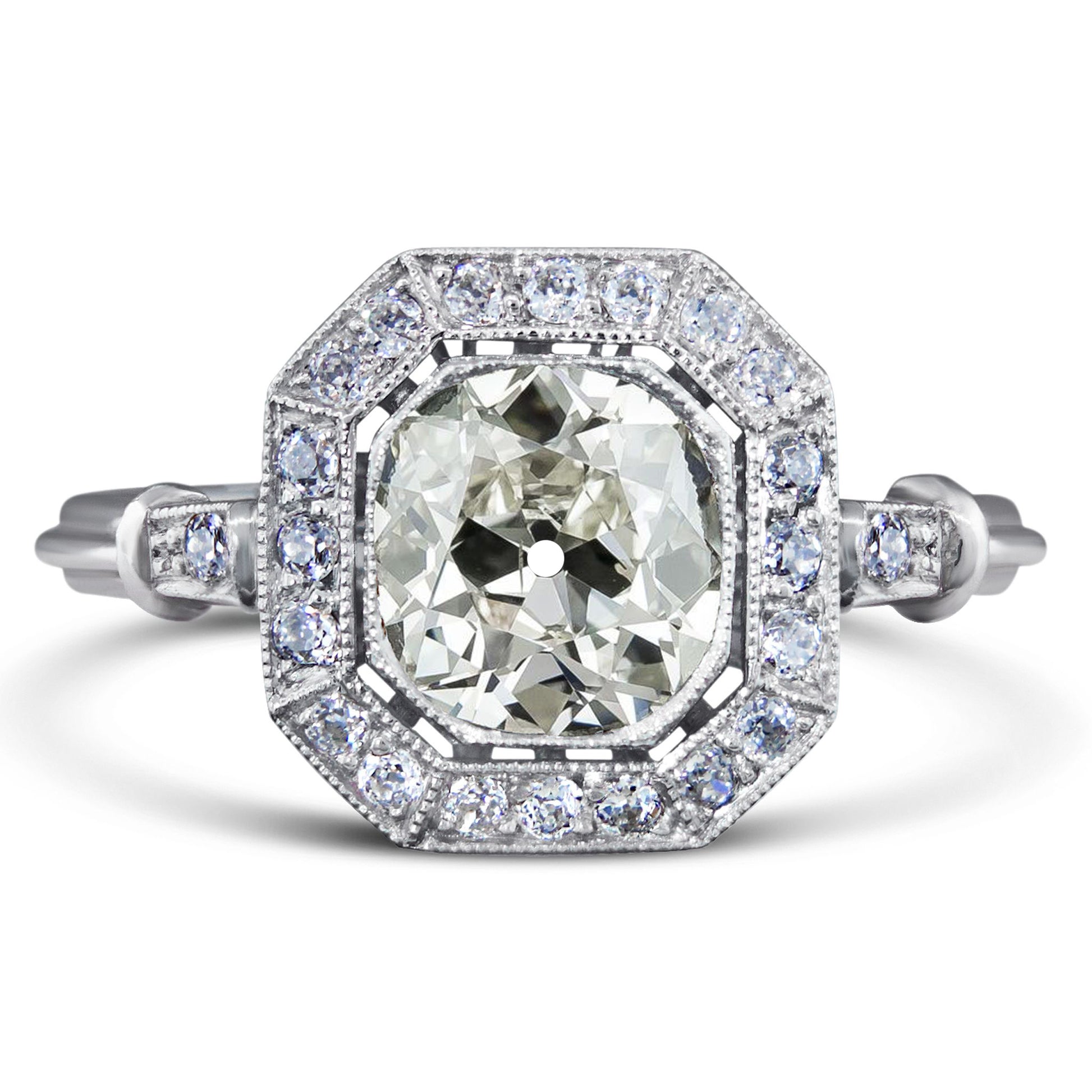 Halo Old Miner Cut Diamond Ring Vintage Style Gold