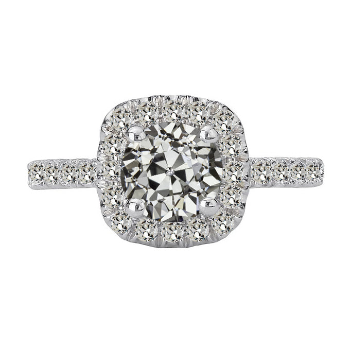Halo Round Old Cut Diamond Ring White Gold