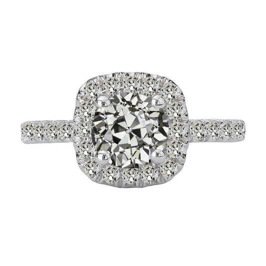 Halo Round Old Cut Diamond Ring White Gold