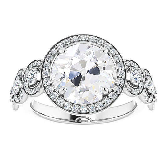 Halo Round Old Miner Diamond Ring With Accents Prong Set